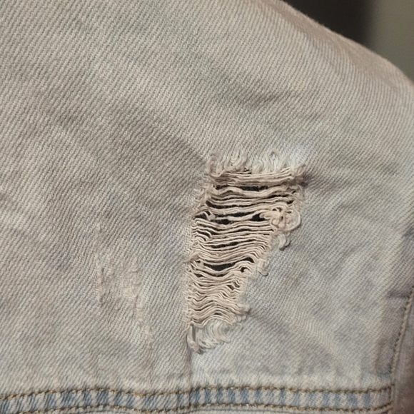 Risen Distressed Fringe Acid Washed Denim Blue Cotton Shirt Jacket Size XLarge - Picture 8 of 8